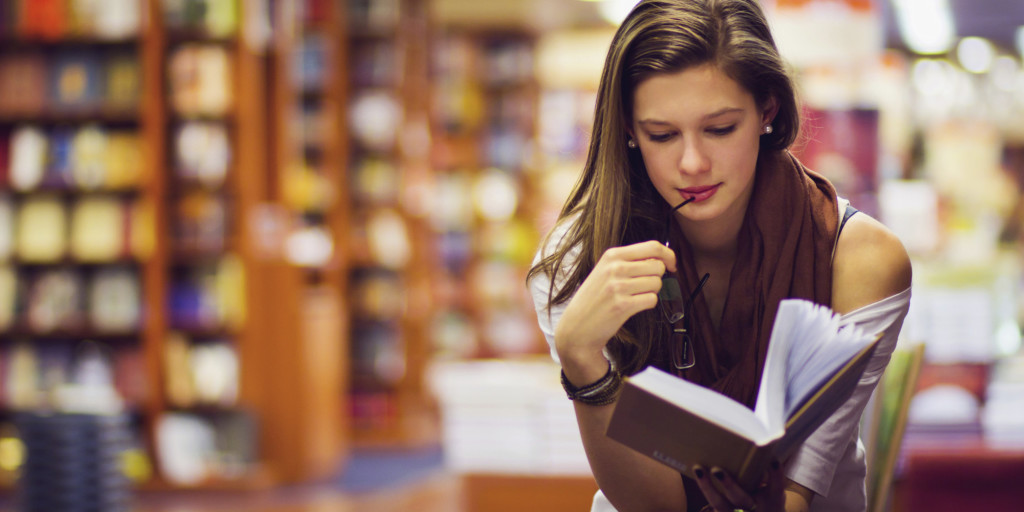 girl in a library